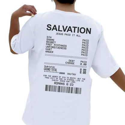 Women Salvation Back Print Bible Verse T-Shirts Oversized